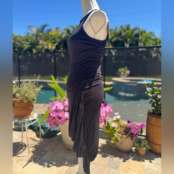 All Saints Black Draped Maxi Dress – NWT, Asymmetrical Hem, Modal Stretch Size 6 - Picture 2 of 4